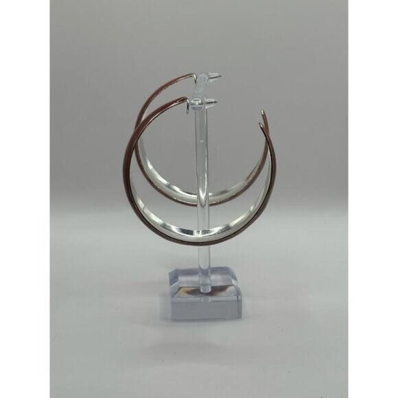 Maroon Silver Open C Hoop Earrings Pierced Post Back Modern Lightweight - Picture 5 of 5